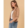 thumbnail image 3 of Blazer De Solapa Con Muescas Y Mangas 3/4 A Rayas Para Mujer marrón M, 3 of 6