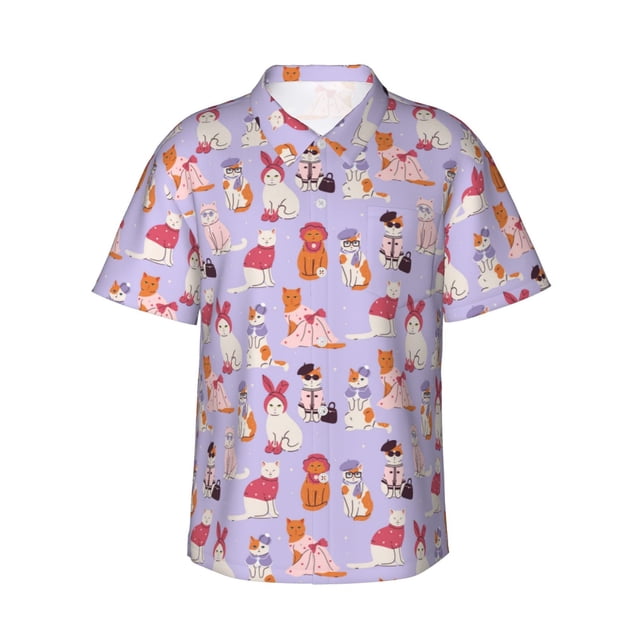 Balery Fashionable Cats Camisas hawaianas de manga corta para hombre, camisas playeras de corte holgado, camisas de vacaciones con botones,X-Large