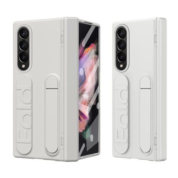 Rugged Phone Case for Samsung Galaxy Z Fold 3, Heavy Duty Shockproof Camera Lens Protection Hand Strap Kickstand Anti-Slip Drop Protective Case Cover for Samsung Galaxy Z Fold 3, White