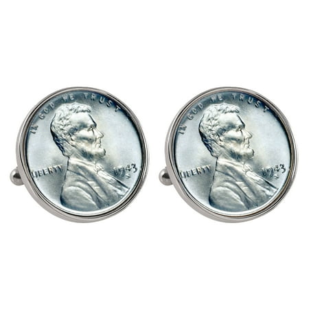 1943 Lincoln Steel Penny Silvertone Bezel Coin Cuff Links
