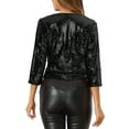 thumbnail image 3 of INSPIRE CHIC Women's Sequin Shrug 3/4 Sleeve Open Front Glitter Short Jackets S Black, 3 of 6