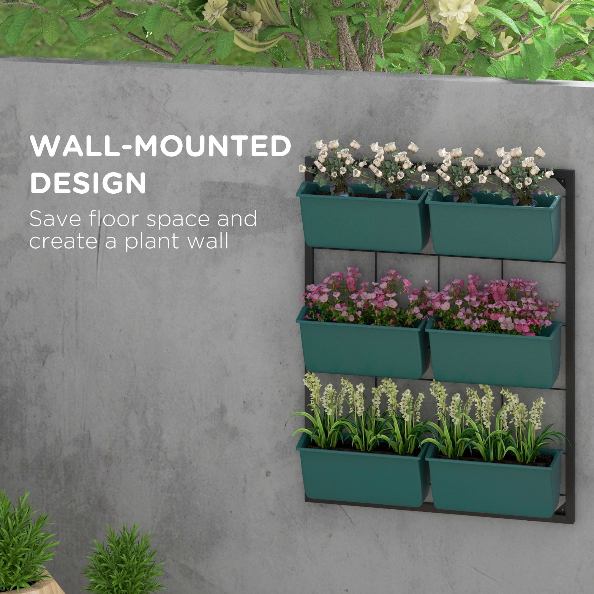 Outsunny 3-Tier Wall Planter with 6 Pots for Indoor and Outdoor, Green