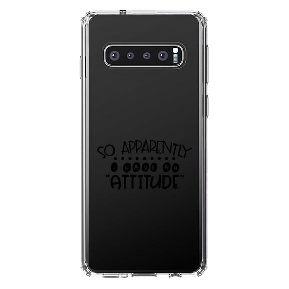 DistinctInk Clear Shockproof Hybrid Case for Samsung Galaxy S10 (6.1" Screen) - TPU Bumper Acrylic Back Tempered Glass Screen Protector - So Apparently I Have An Attitude - Black