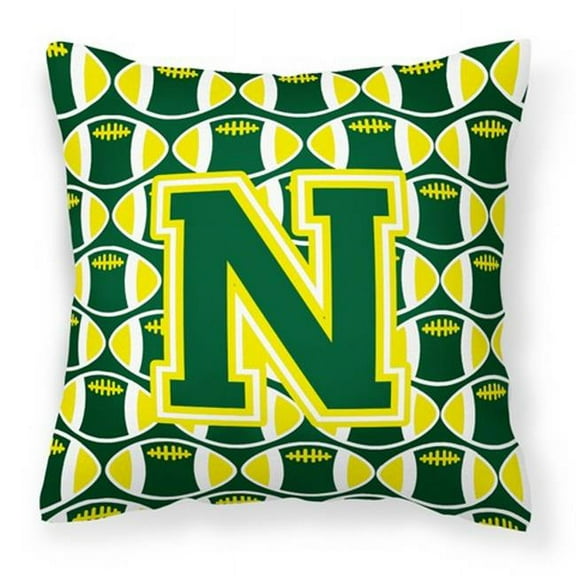 Carolines Treasures CJ1075-NPW1414 Letter N Football Green & Yellow Fabric Decorative Pillow