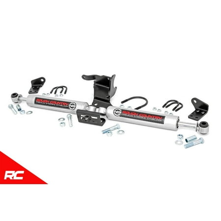 Jeep Steering Damper Rough Country N3 Dual Steering Stabilizer compatible w/ 2018-2020 Jeep Wrangler JL Gladiator JT Premium Damper 87304 ()