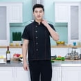 thumbnail image 4 of Camiseta de Cocinero Hombres Mujeres Denim Chef Jacket Buttons Baker Jacket Catering Clothing Chef Shirt para Cocineros Negro 2XL Baoblaze chaqueta de chef de manga corta, 4 of 5