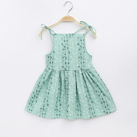 

THE WILD Girls Dresses Kawaii Ruffled Spaghetti Strap Printed Square Neck Sleeveless Midi Prom Dress Green