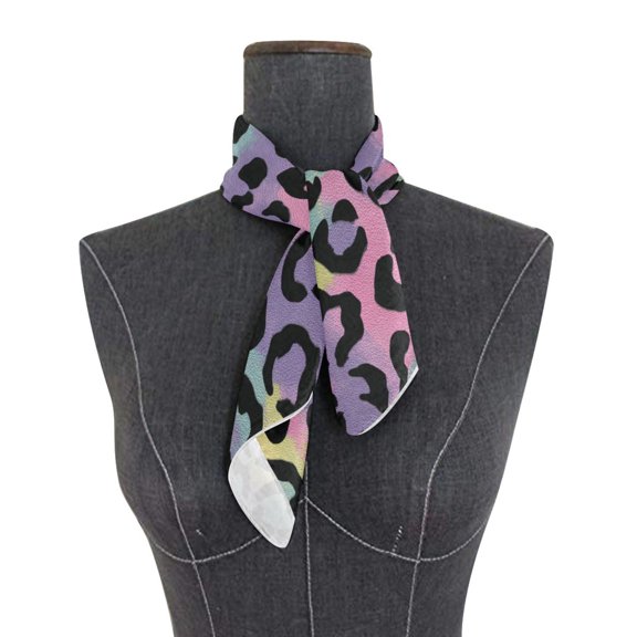 Women's Square Scarf 23" with 10 Bobby Pins Multipurpose Scarves for Head Wraps and Bag Decor Rainbow Colors Leopard Print