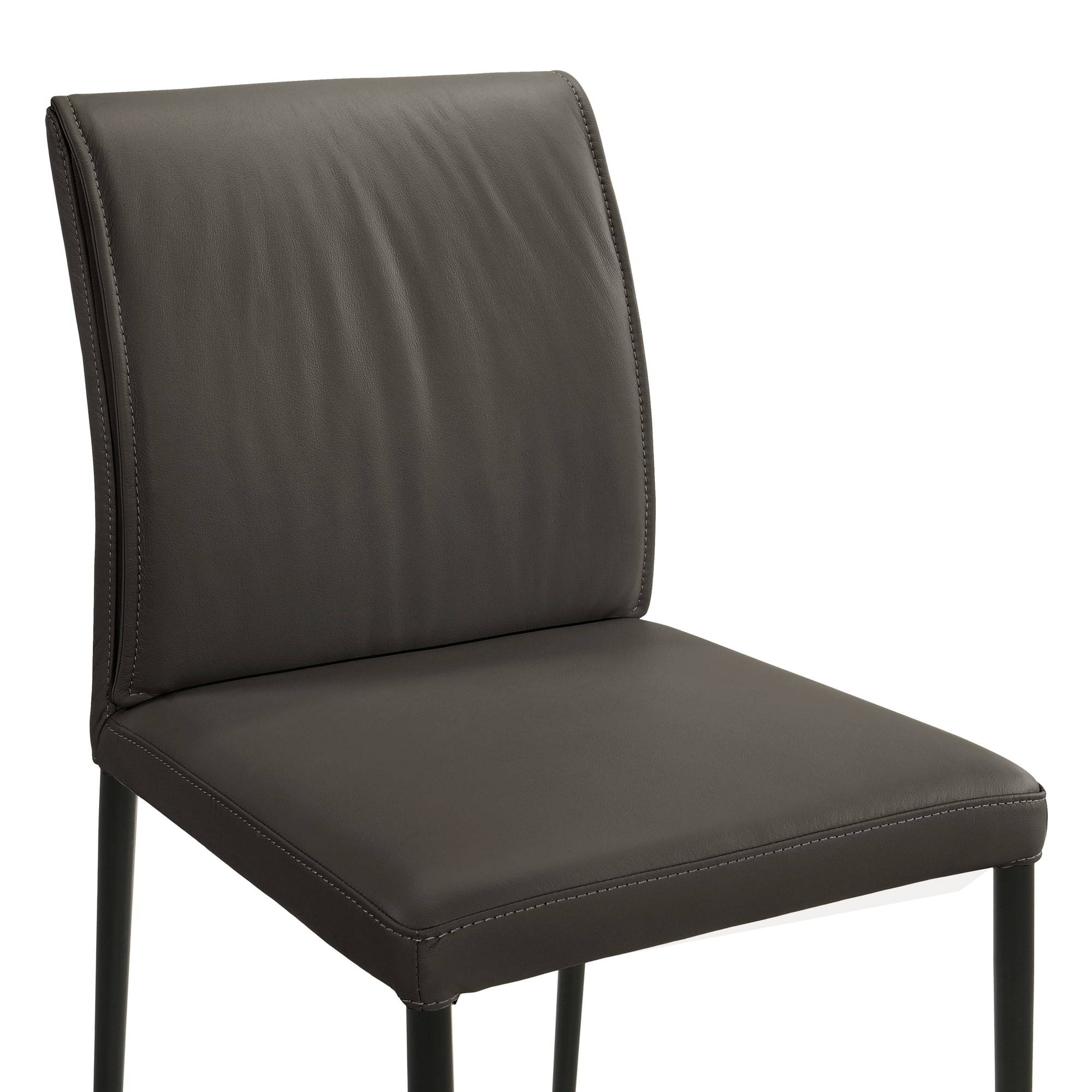 Meriam Full Back Top Grain Leather Upholstered Metal Dining Chairs in Cola - Set of 2