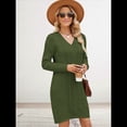 thumbnail image 4 of Vestidos Tipo Suéter Holgados de Otoño con Cuello en V, Larga y por Encima de la Rodilla para Mujer. Verde Oscuro M, 4 of 7