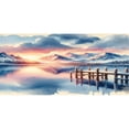 thumbnail image 4 of Ambesonne Lake Ceramic Coffee Mug, Pastel Sunset Serene Pier View, 11 oz, Peach Blush Ceil Blue, 4 of 4