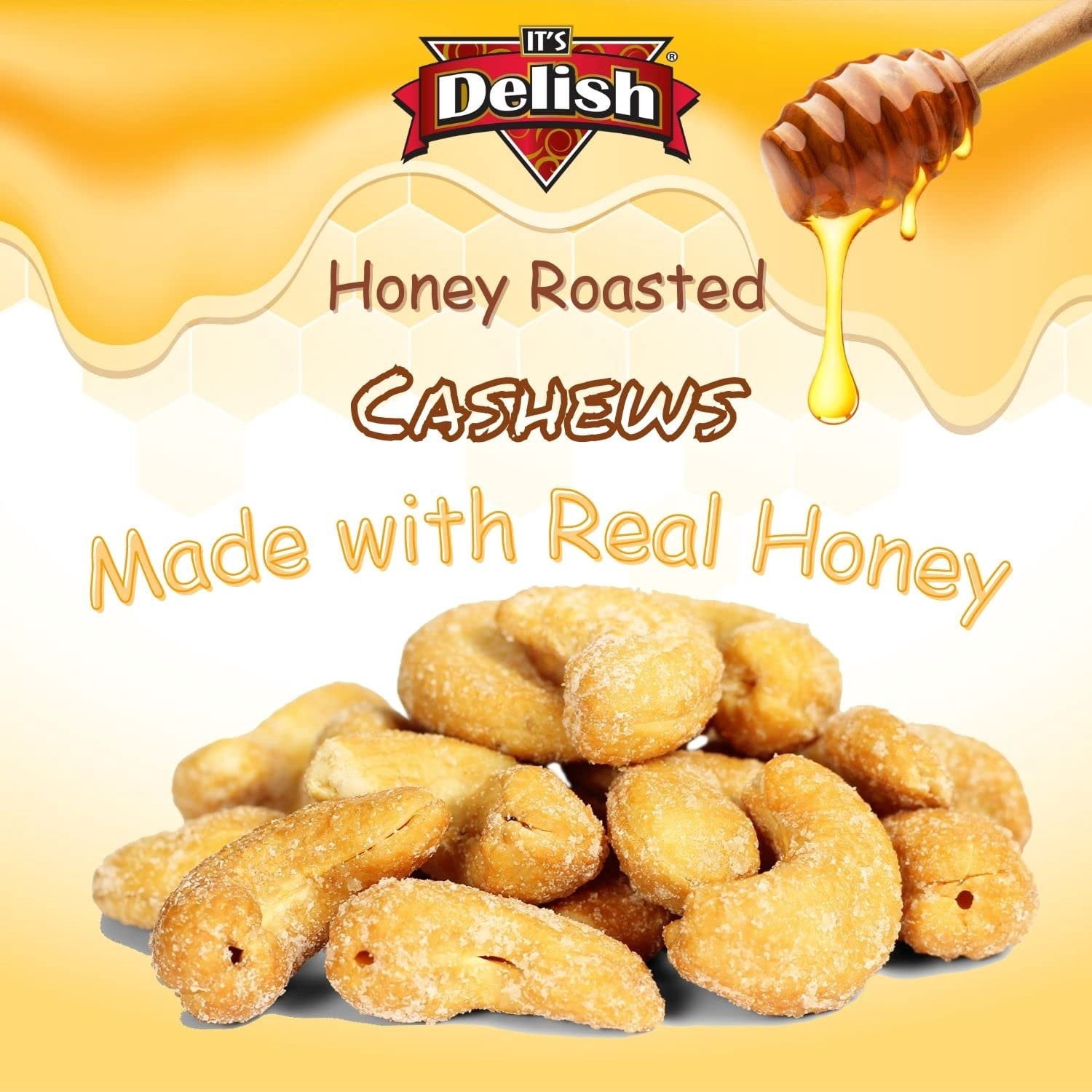 Honey Roasted Cashews by It's Delish, 36 Oz Reusable Jumbo Container  Gourmet Cashew Nuts in Honey Sugar Coating, Sweet & Heart Healthy Salted Nut, Kids Snack - Non-Dairy, Kosher Parve