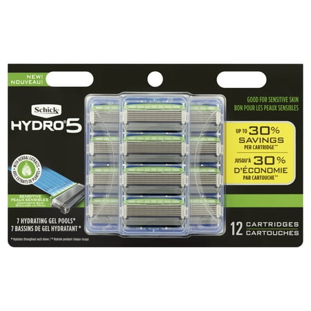 Schick Hydro Sense Sensitive Mens Razor Blade Refill with Sensitive Gel, Includes 12 Razor Blades Refills