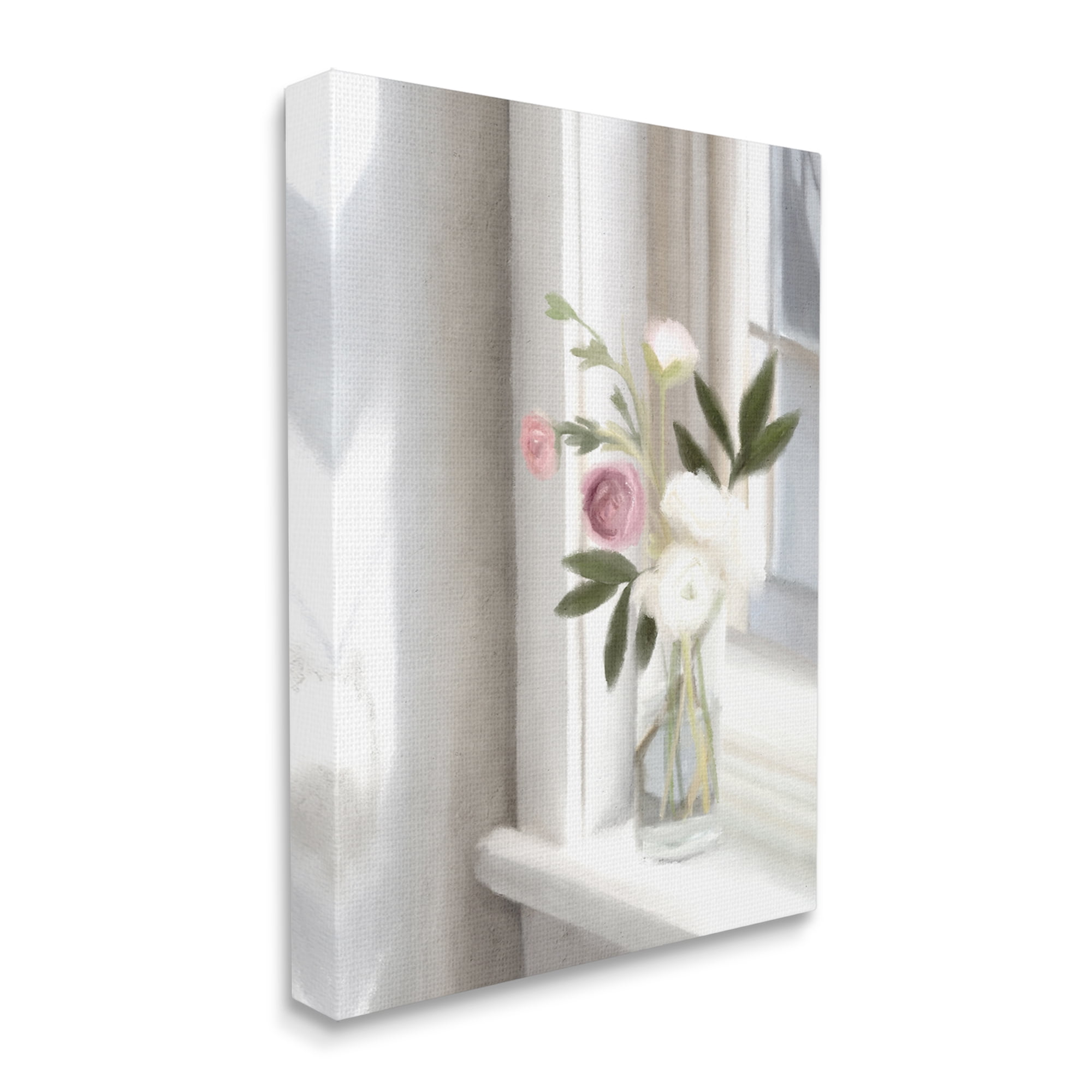 Stupell Industries Sunlit Flower Bouquet Blooming White Petals Windowsill Painting Gallery Wrapped Canvas Print Wall Art, Design by Leah Straatsma