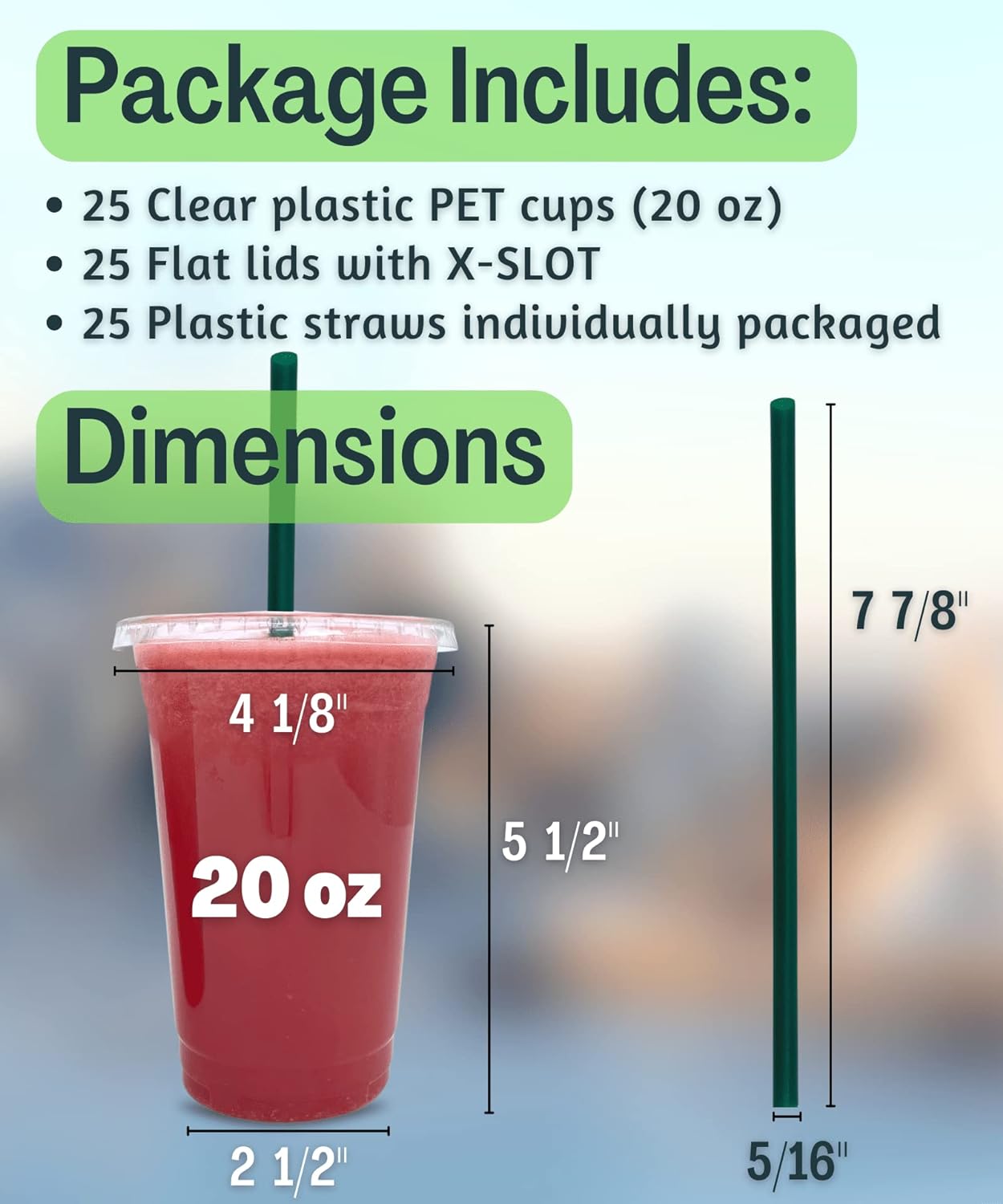 Mishitina Clear Plastic Cups with Lids and Straws, 20 oz, 25 Sets photo 2