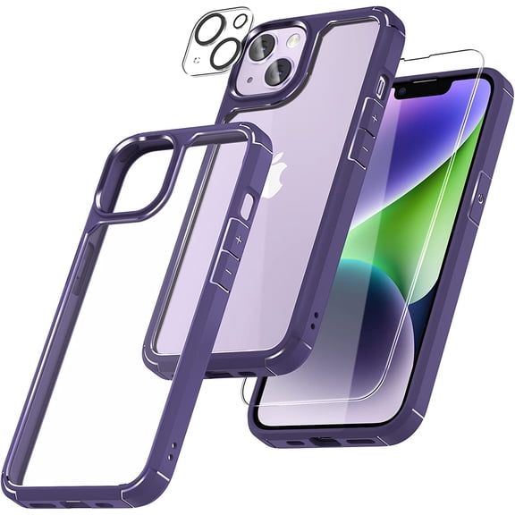 [5 in 1] for iPhone 14 Case Clear, [Not Yellowing] with 2 Tempered Glass Screen Protector   2 Camera Lens Protector [Military Grade Drop Protection] Shockproof Slim iPhone 14 Cover 6.1 Inch