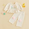 thumbnail image 4 of Miaouyo 0-4 Years Toddler Baby Girl Fall Outfits 3D Flower Smocked Ruffled Trim Crew Neck Long Sleeve Tops with Pants 2 Pcs Set, 4 of 10