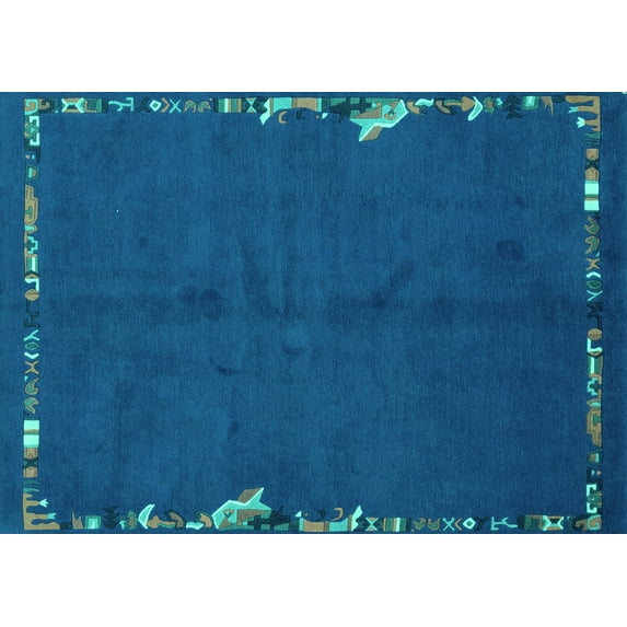 Ahgly Company Machine Washable Indoor Rectangle Abstract Turquoise Blue Modern Area Rugs, 2' x 5'