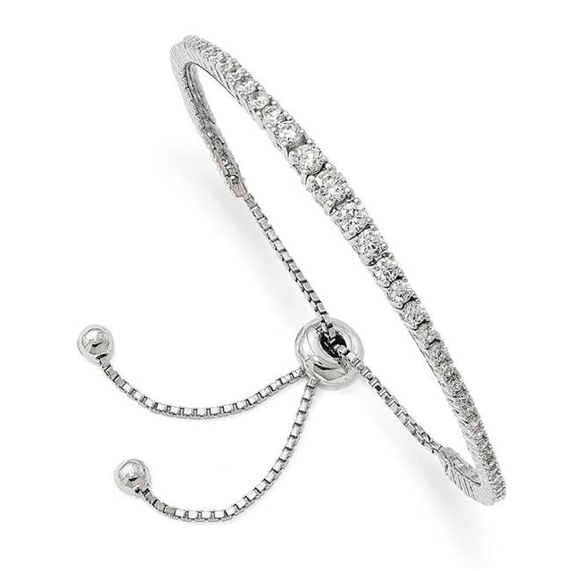 Sterling Silver Rhodium-Plated CZ 5-9 in. Adjustable Bracelet - Polished