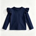 thumbnail image 4 of Abcomgle Girls Long Sleeve T Shirts Size 6-7 Trendy Solid Color Double Layer Ruffle Sleeve Crewneck T-Shirts for Girls Winter Basic Top for Girls Cute Blouses for Girls, 4 of 5