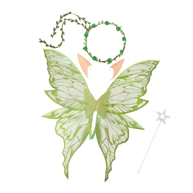 Alas de hada para adultos y niños, ligeras, accesorios para disfraz de Halloween, vestido elegante Verde