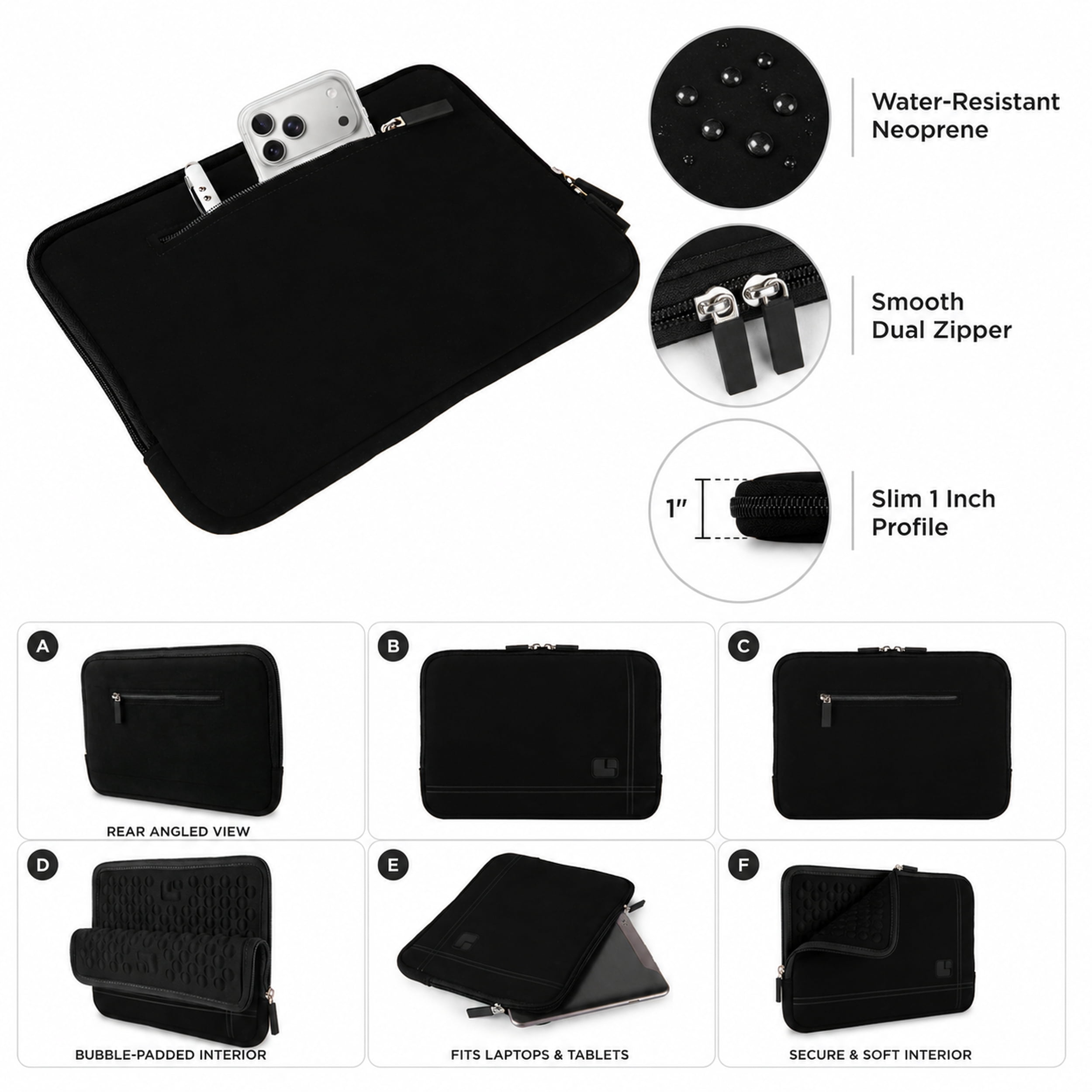 13-Inch Microsuede Laptop Sleeve with Bubble-Padded Interior and Rear Accessory Pocket,