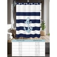 thumbnail image 6 of No Hook Cloth Fabric Shower Curtain with Snap in Liner, Navy Blue Striped Waterproof Shower Curtains Set with See Through Top Window, Blue Anchor Nautical Farmhouse Bath Curtains Shower 72"x84", 6 of 6