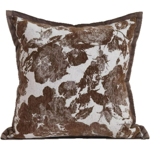 Vintage Floral Brown Pillow Cover – Woven Textured Cushion Case with Flanged Edge, Decorative 18×18 Inch Farmhouse Pillow Cover Only