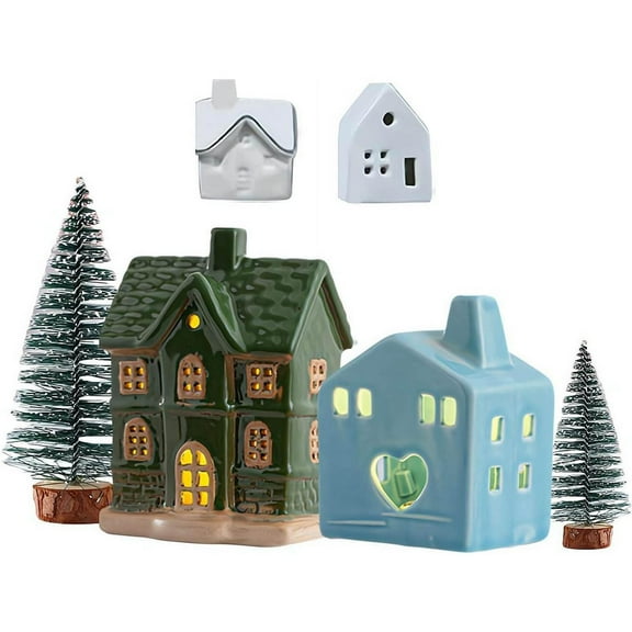 Qiweii Ceramic Mini House Figurine Set,Charming Ornament for Home Desktop and Shelf Decor