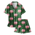 thumbnail image 3 of Likimi Child Kids Girls Halloween Pajamas Set Short Sleeve Hallowmas Pumpkin Print Lapel Button Down Pjs Tops With Shorts For Party Casual Sleepwear, 3 of 4