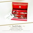 thumbnail image 2 of Spode Christmas Tree 3-Piece Stainless Steel Cutlery Set - Porcelain Handle Flatware with Meat Fork, Serving Spoon, & Slotted Spoon - Holiday Silverware for Christmas Dinners & Seasonal Gatherings, 2 of 7