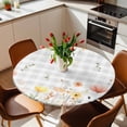 thumbnail image 3 of Botanical Wildflowers Fitted Tablecloth with Elastic Edged, Round Table Cloth for Dining Table, Spring Farmhouse Floral Grey Plaid Waterproof Oil Proof Table Cover for Indoor Outdoor 55"-60", 3 of 8