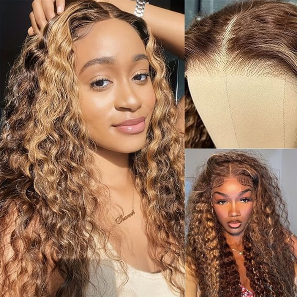 Ombre Lace Front Wig Human Hair P4/27 Honey Blonde 13x4 Deep Wave Lace Frontal Wig