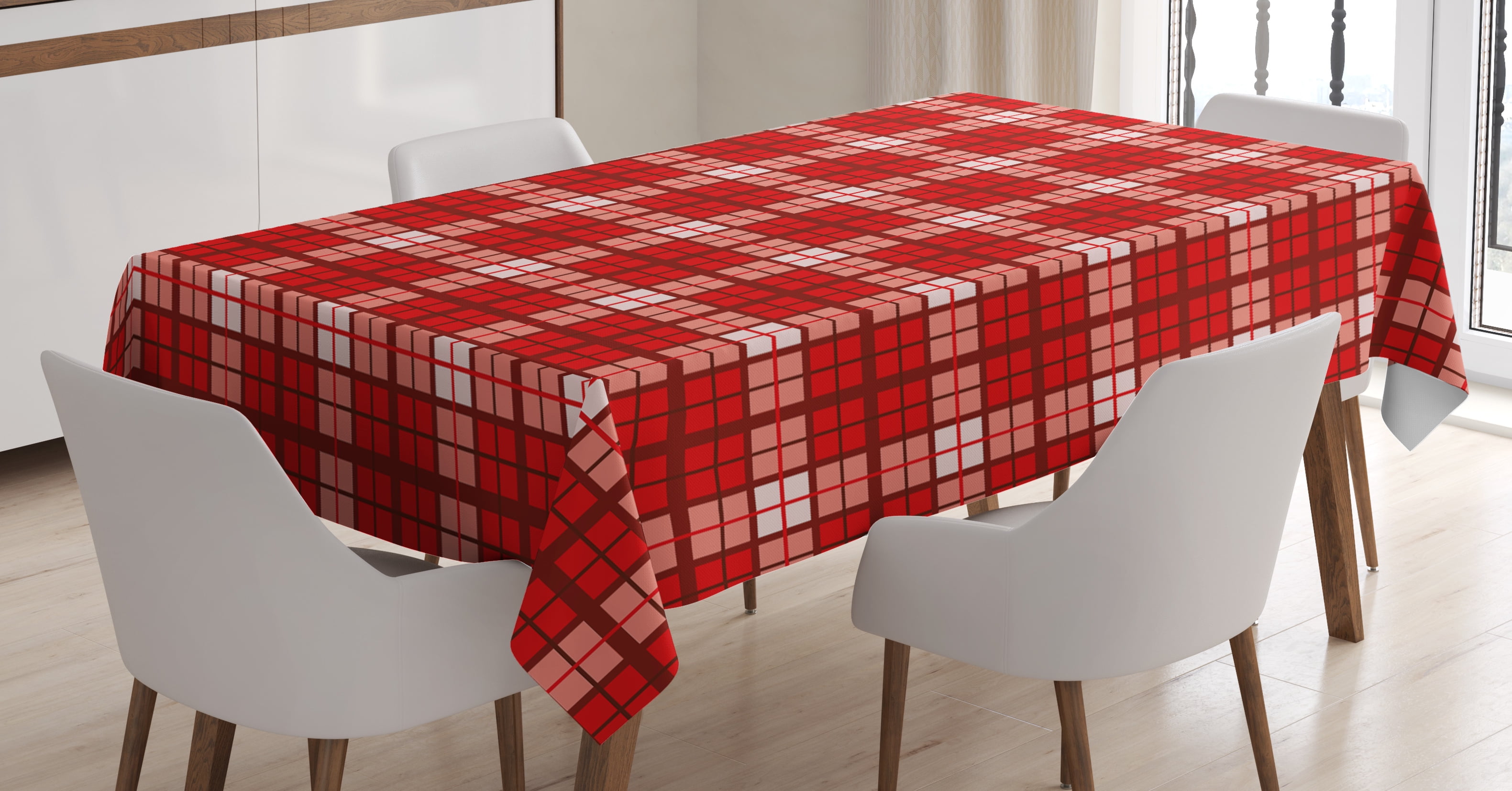 Red Plaid Tablecloth, Tartan Pattern with Grid Style Vintage Inspired
