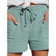 thumbnail image 2 of Orqqct Women Linen Solid Drawstring Pockets Flax Casual Shorts, 2 of 5