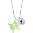 thumbnail image 1 of Delight Jewelry Acrylic Large Lime Green Skull Silvertone Script Initial Disc - L - Charm Necklace, 20"+3", 1 of 4