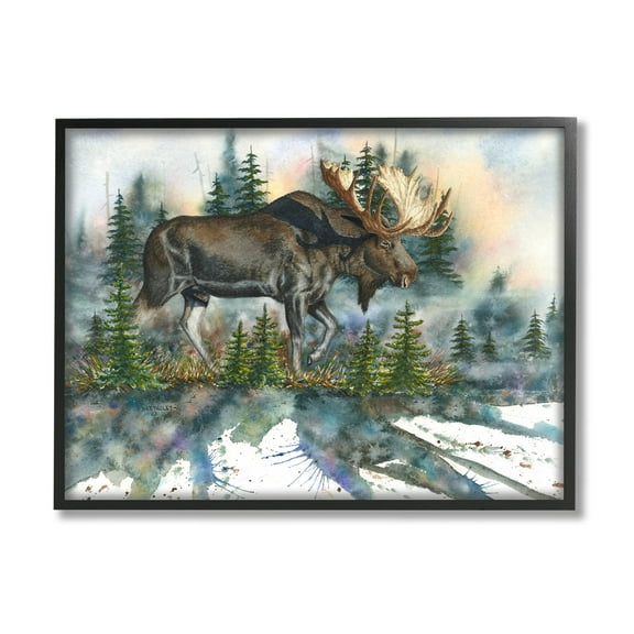 Wild Moose Forest Nature Scene Animals & Insects Graphic Art Black Framed Art Print Wall Art