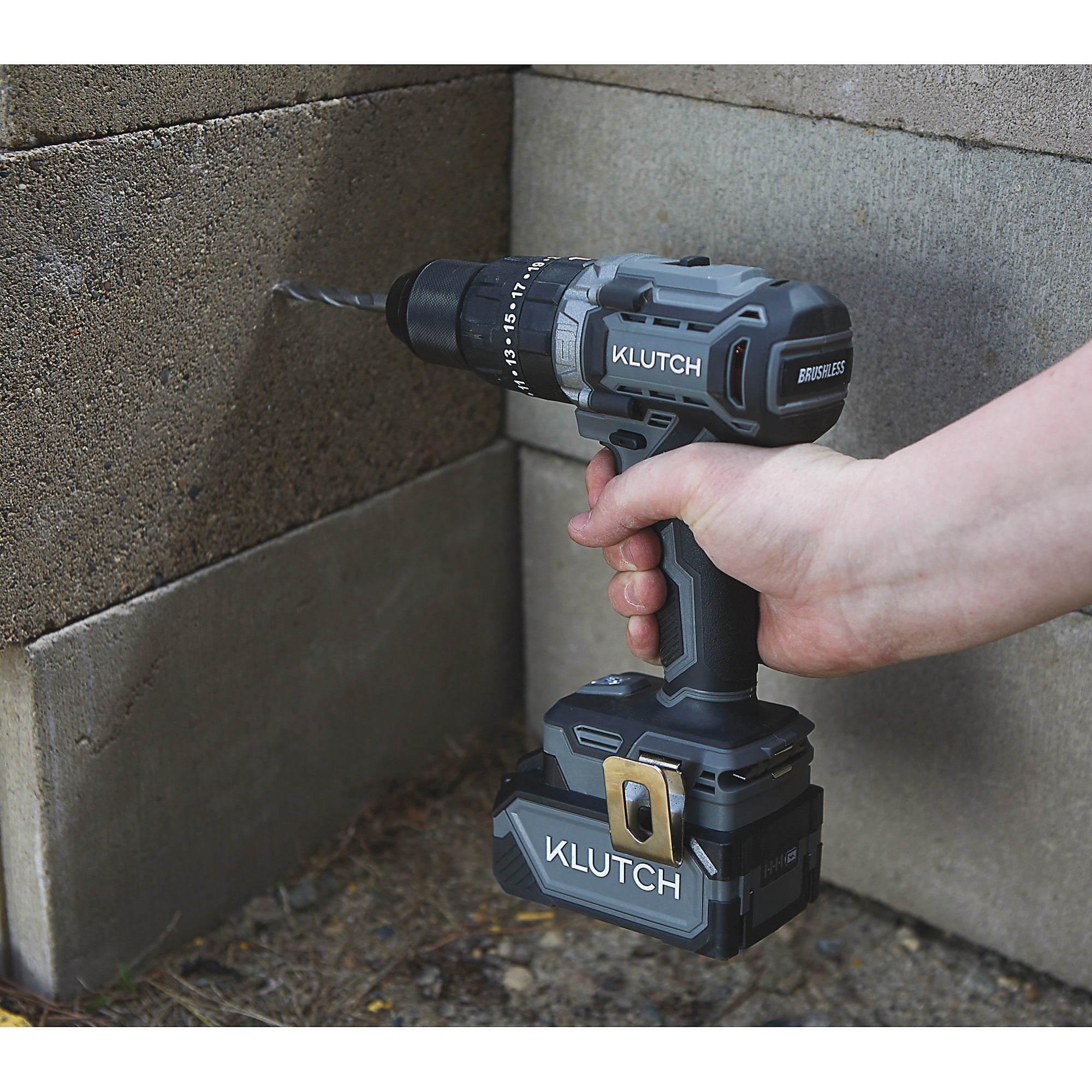 Klutch 1/2in. Hammer Drill/Driver, KLiQ 20V, 440 In./Lbs. Breakaway Torque, Brushless, Cordless, Bare Tool