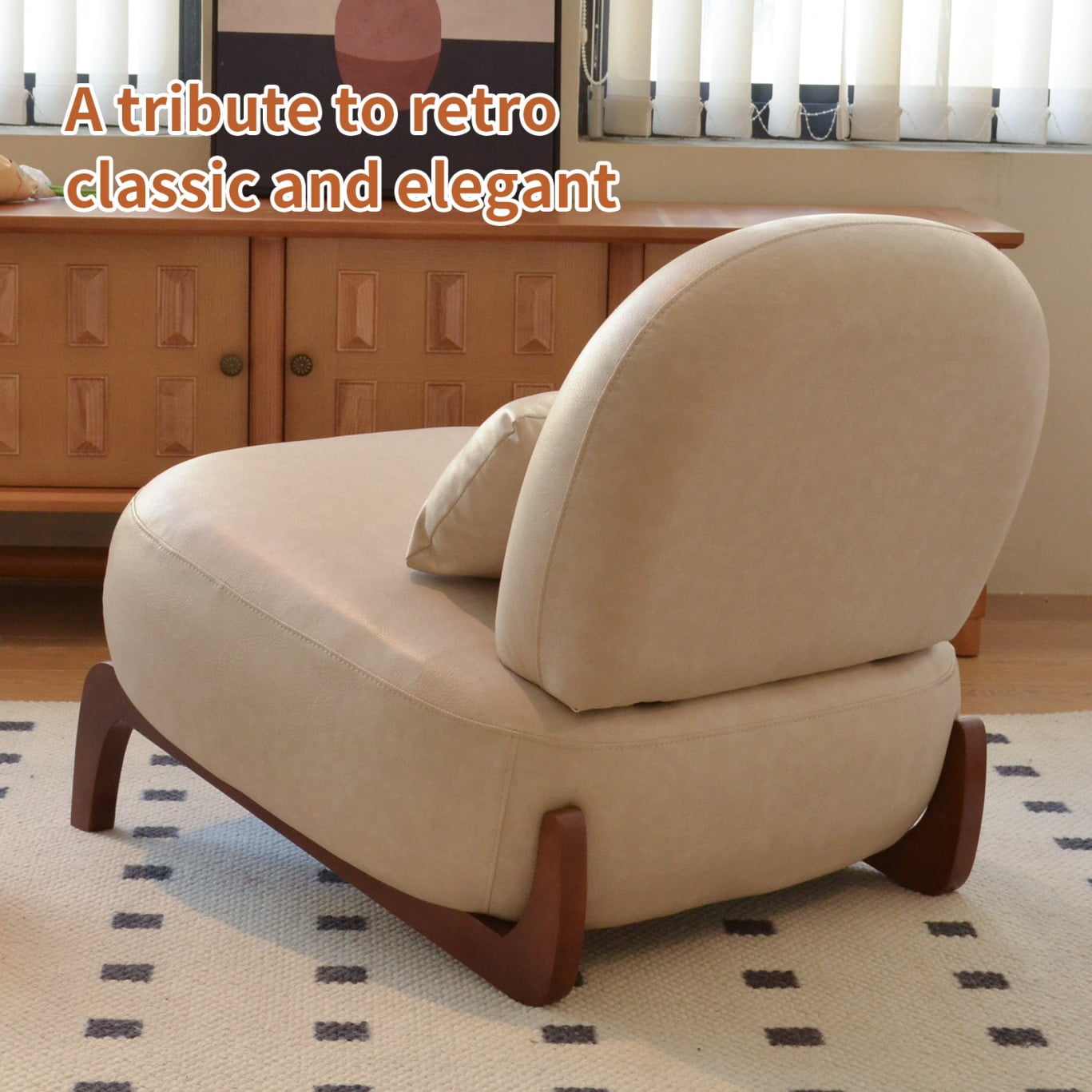 Cute Accent Chair with Solid Wood Legs, Upholstered Armless Reading Chair, Soft Velvet Lounge Chair for Living Room, Bedroom, Apartment, Balcony & Waiting Room, Cream