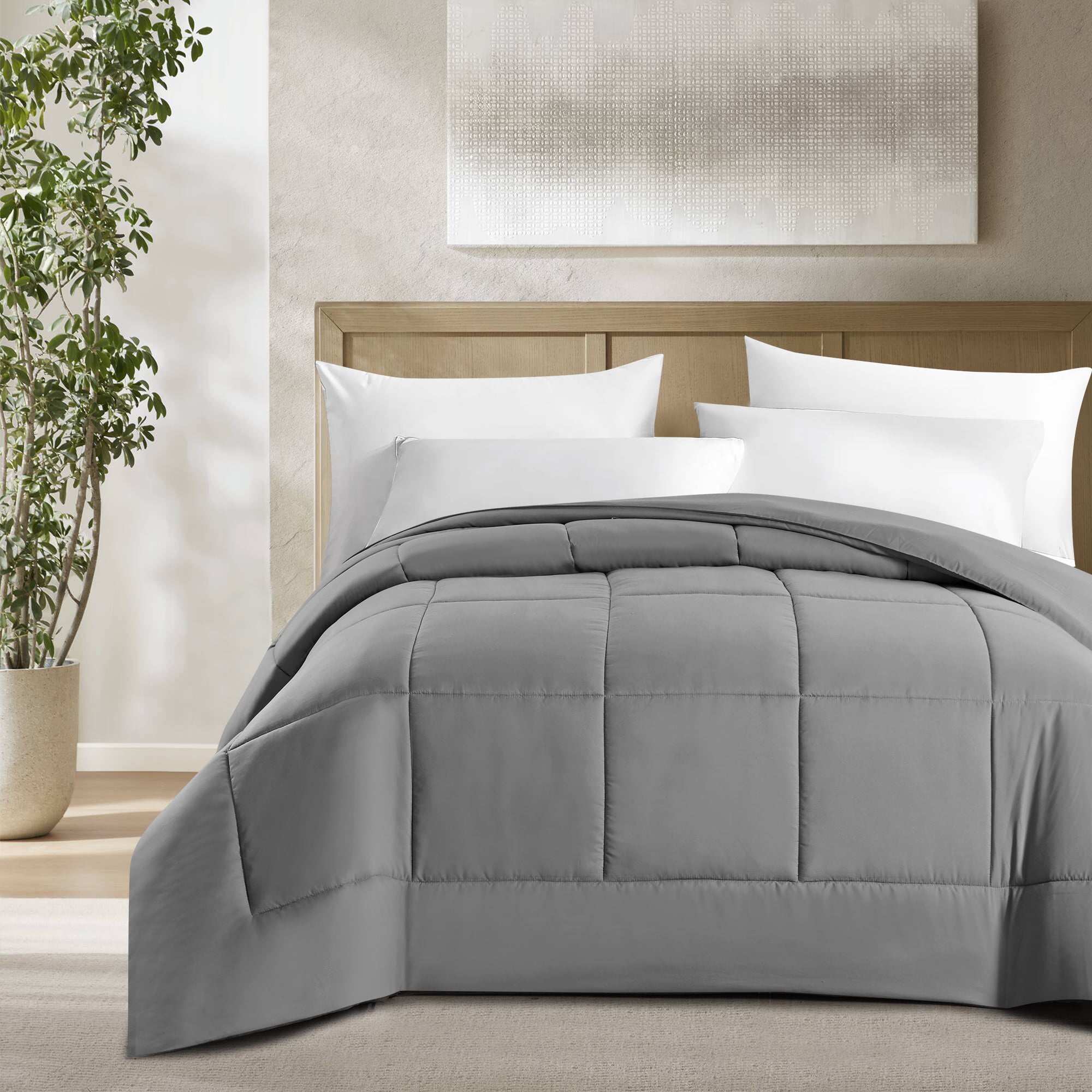 Swift Home High-Filled Down Alternative Comforter, Ultra Soft All Season Hypoallergenic Bedding, Twin, Light Grey
