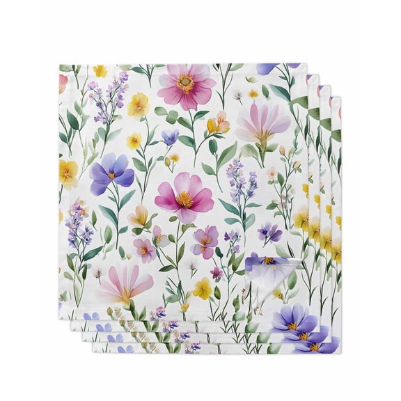 nqOlkjepod Colorful Floral Cloth Napkins Set of 4 Reusable Dinner Napkins, Watercolor Vintage Flower Spring Plant Cocktail Napkin Washable Table Napkins for Wedding/Holiday Party/Baby Shower 20"x20"