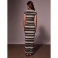 thumbnail image 4 of Athîral Womens Coffee-3 Casual Round Neck Short Sleeve Long Striped Dress, 4 of 5