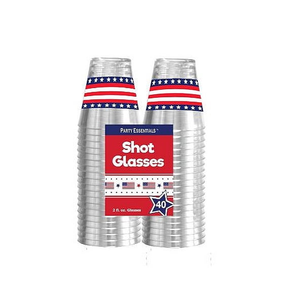 40-Count Printed Hard Plastic 2-Ounce Shot Glasses, Stars and Stripes