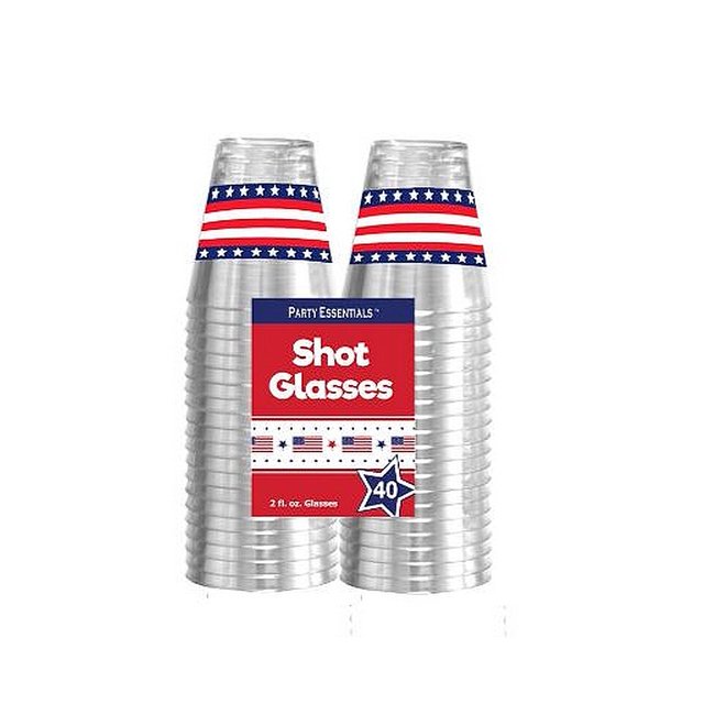 40-Count Printed Hard Plastic 2-Ounce Shot Glasses, Stars and Stripes