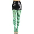 thumbnail image 5 of ToBeInStyle Women's Nylon Horizontal Striped Opaque Tights - White/Kelly Green - One Size, 5 of 5