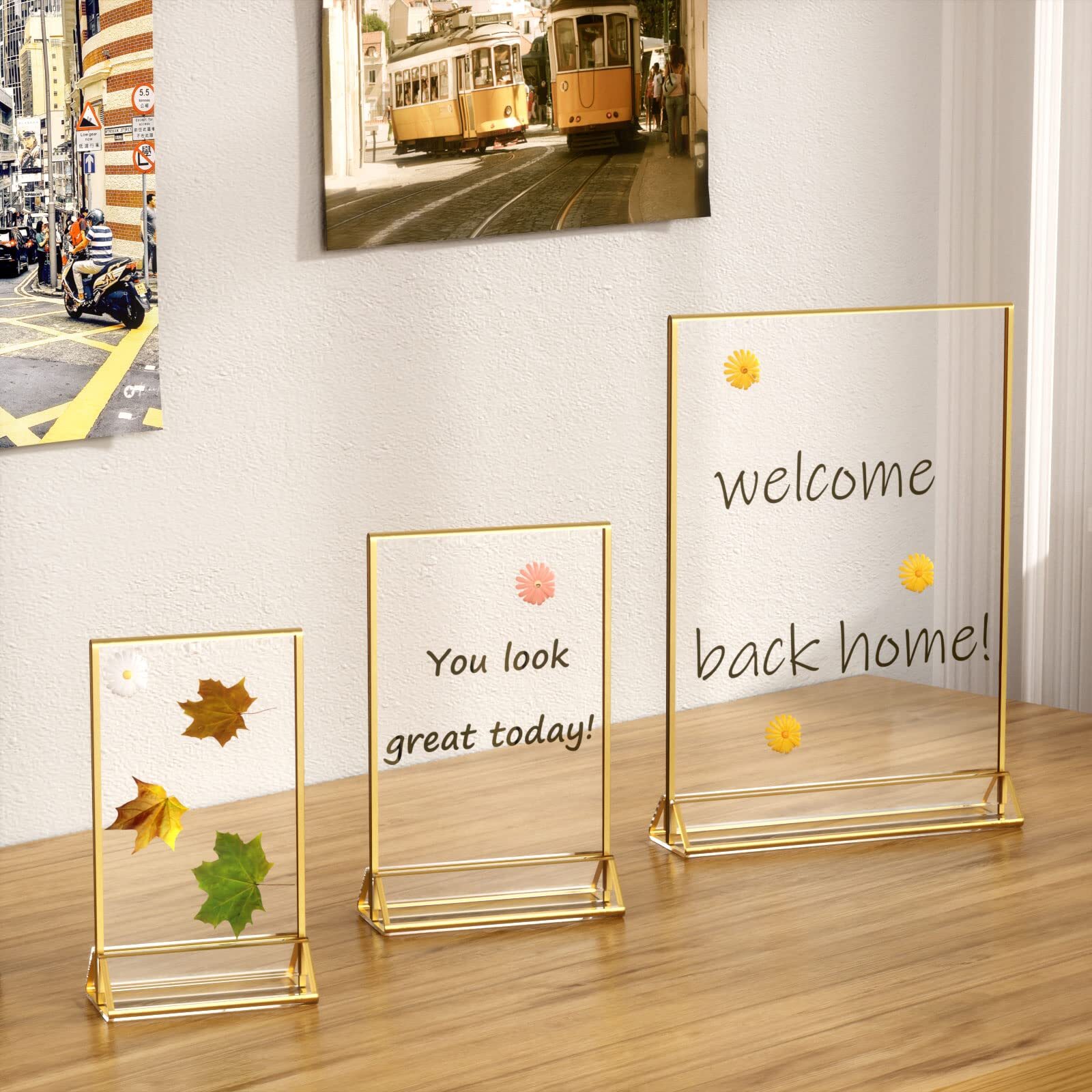 NIUBEE 6Pack x Clear Acrylic Wedding Table Number Holder Stands with  Gold Borders, Double Sided Picture Frames Sign for Restaurant Menu Recipe  Cards Photo Display