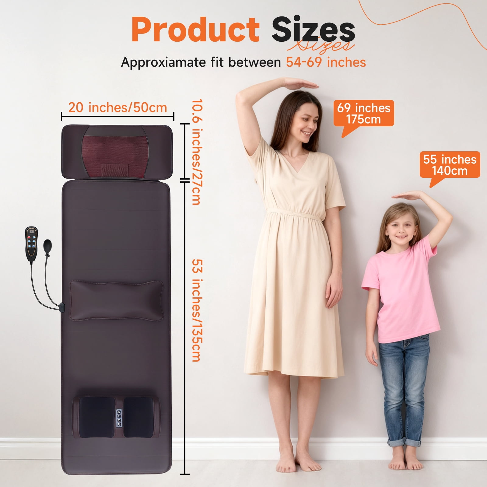 HEMXSZH Full Body Massage Mat with Remote Vibration & Heat, Foot Massager & Lumbar Cushion, Brown