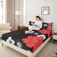 thumbnail image 4 of Manfei Vintage Country Floral Twin Sheet Set (3-Piece) Japanese Minimalist Red Black Breathable Decor For Teens, 4 of 7