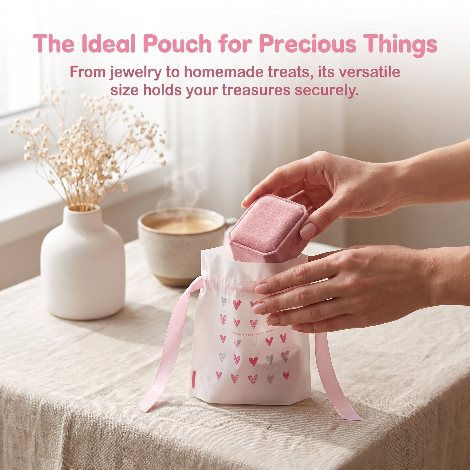 Unique Bargains 10Pcs Multi-Purpose Waterproof Gift Bags with Handles Pink 4.7" x 6.7"