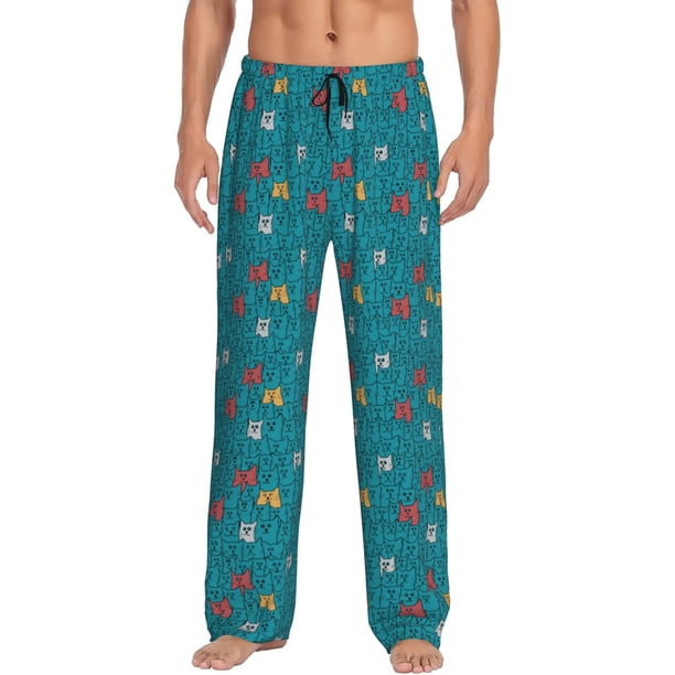 Balery Funny Cat Blue Pantalones de pijama para hombre, pijama ultraligero, pantalón de descanso-Large